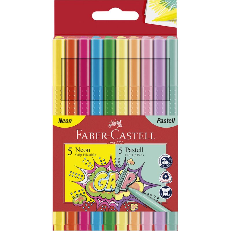 Faber-Castell filctoll készlet 10db-os GRIP neon/pasztell színek
