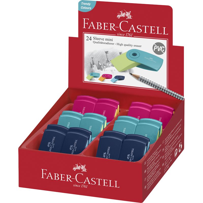 Faber-Castell radír SLEEVE mini trendi színek műanyag tartóban 2019 (kék,türkiz,rózsaszín)