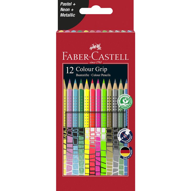 Faber-Castell színes ceruza készlet 12db-os GRIP (pasztell,neon,metál színek)