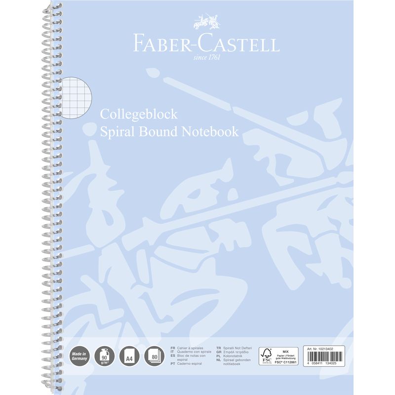 Faber-Castell spirálfüzet A/4 80lapos 90g. perforált, lefűzhető kockás égkék 2024