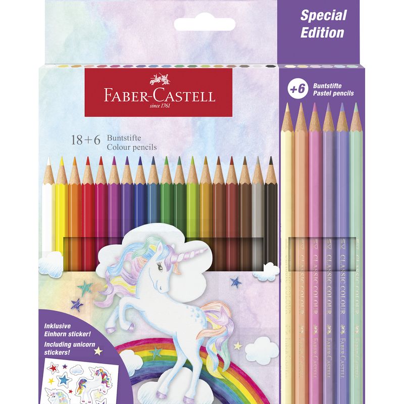Faber-Castell színes ceruza készlet 18+6db-os kastélyos UNIKORNIS 2024 (alap+pasztell színek)