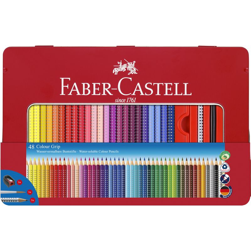 Faber-Castell színes ceruza készlet 48db-os GRIP 2001 + grafitceruza + ecset + hegyező fém dobozban