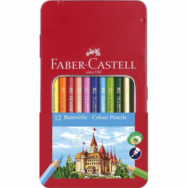Faber-Castell színes ceruza készlet 12db-os fémdobozban (kastély) - (115844)