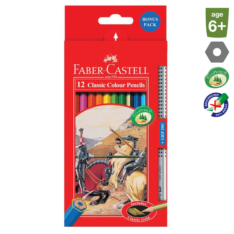 Faber-Castell Classic színes ceruza lovag mintás 12db+1 GRIP grafitceruza