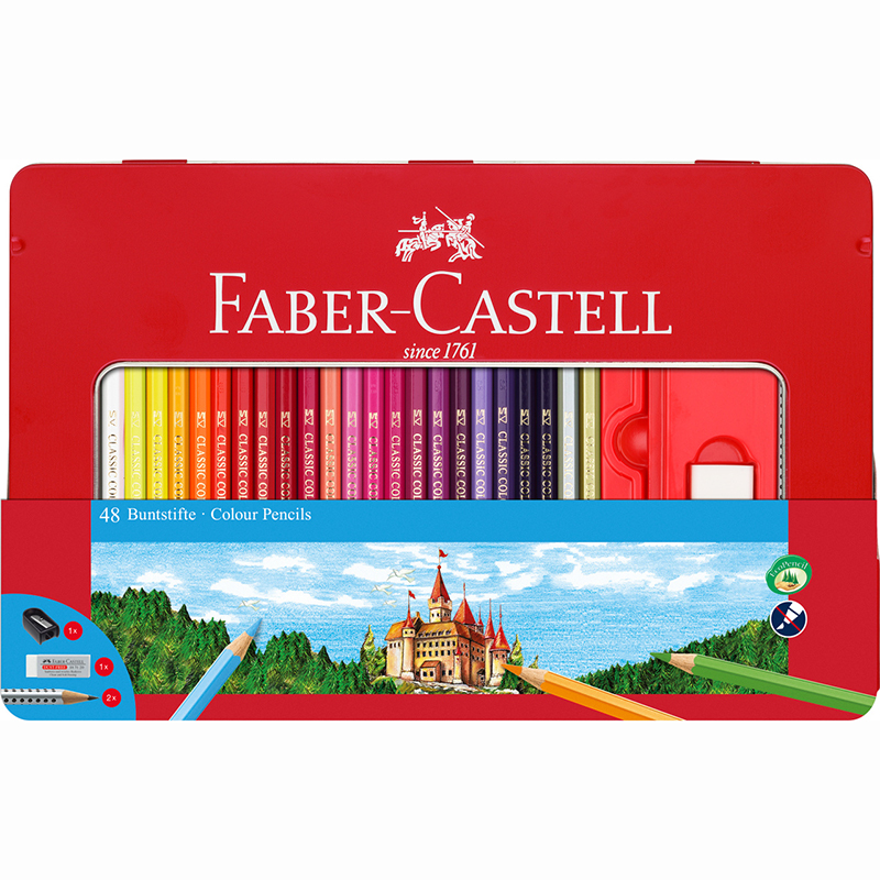 Faber-Castell színes ceruza készlet 48db-os fémdobozban (kastély) - (+kiegészítők)