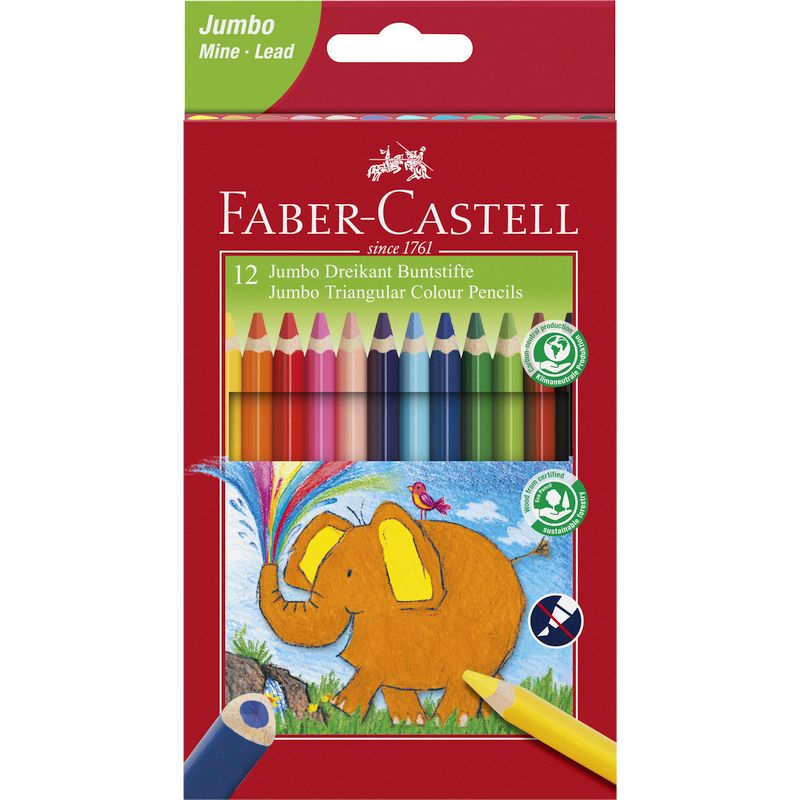 Faber-Castell színes ceruza készlet 12db-os háromszögletű Jumbo + hegyező