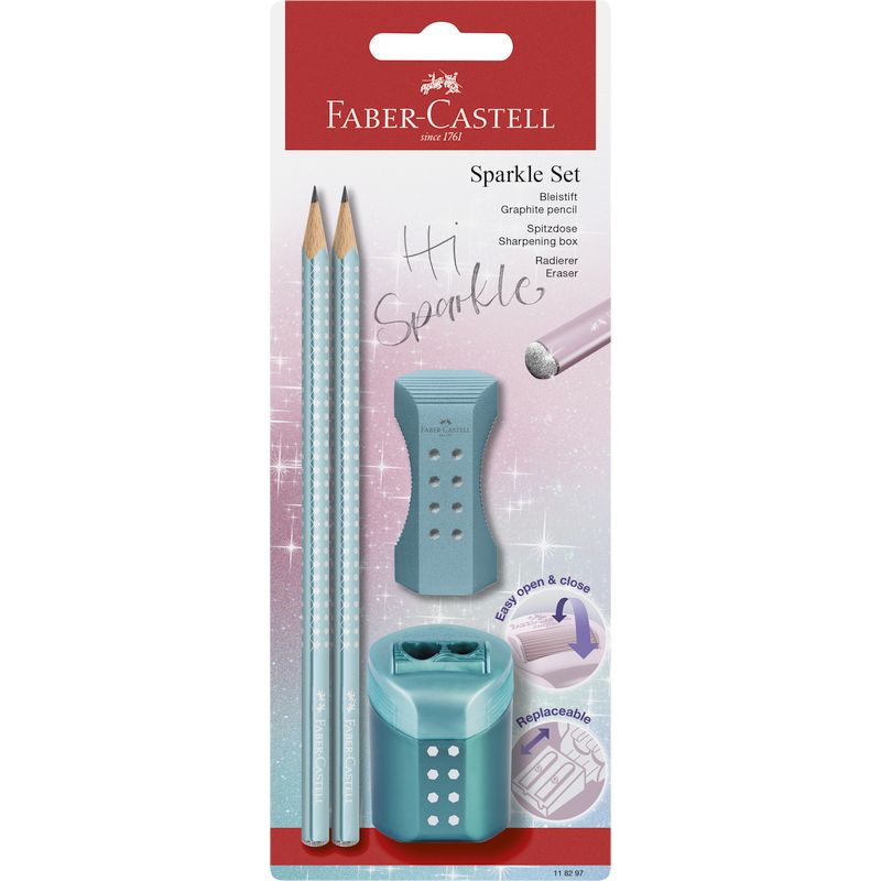 Faber-Castell grafitceruza szett 2db-os SPARKLE metál óceánkék + RollOn radír + hegyező bliszterben