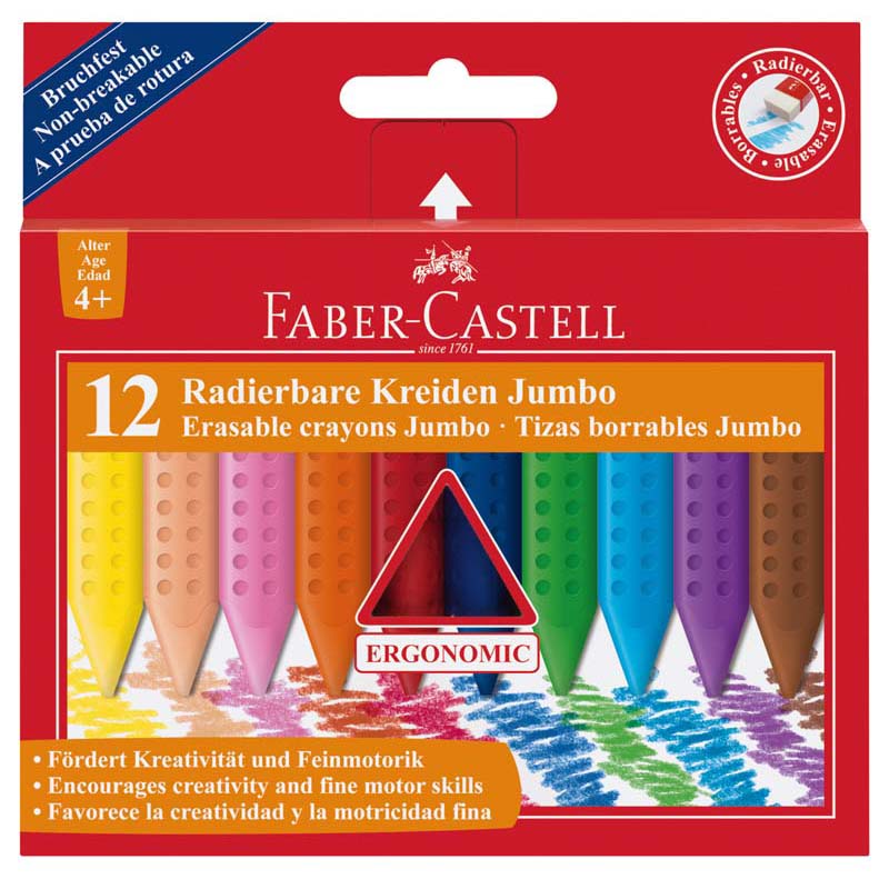 Faber-Castell zsírkréta radirozható Jumbo GRIP 12db-os