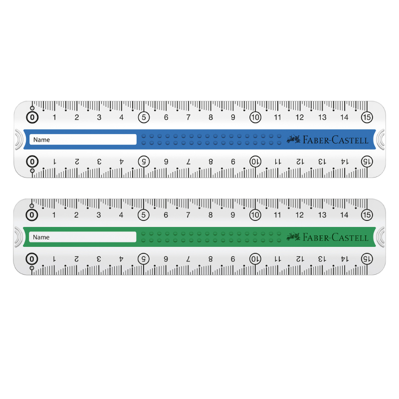 Faber-Castell vonalzó 15cm-es GRIP kék/zöld jobb- és balkezes felhasználók számára