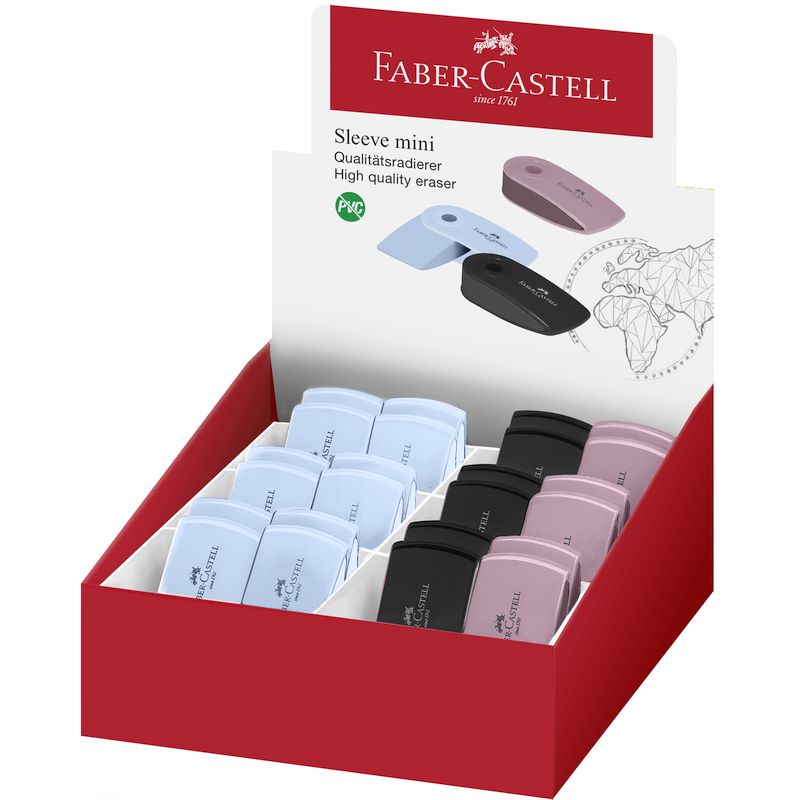 Faber-Castell radír SLEEVE mini harmónia színek műanyag tartóban 2024 (égkék,fekete,rózsa árnyékok)