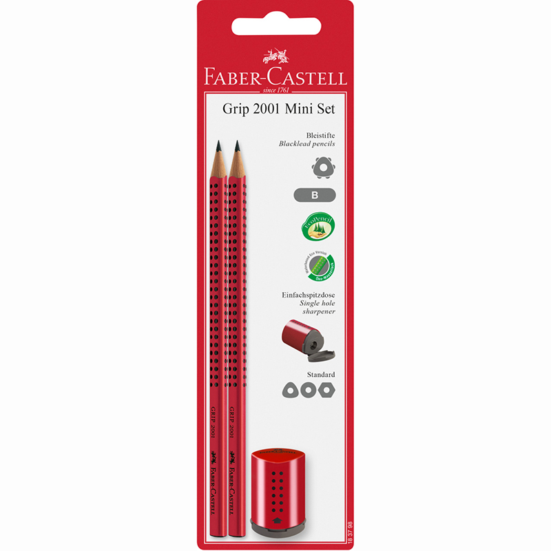 Faber-Castell grafitceruza szett 2db GRIP 2001 +hegyező mini GRIP 2001 kék/piros, blisterben