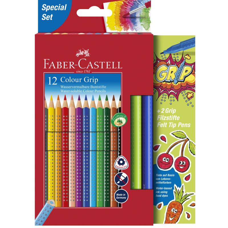 Faber-Castell GRIP színes ceruza készlet 12db-os + 2db GRIP filctoll