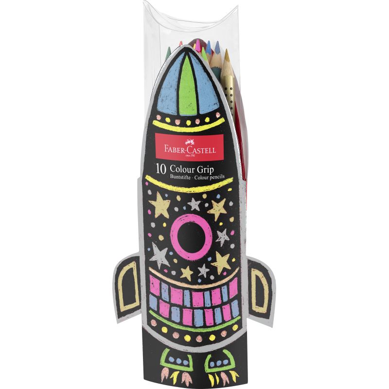 Faber-Castell GRIP színes ceruza készlet 10 db-os, rakéta alakú papír tartóban