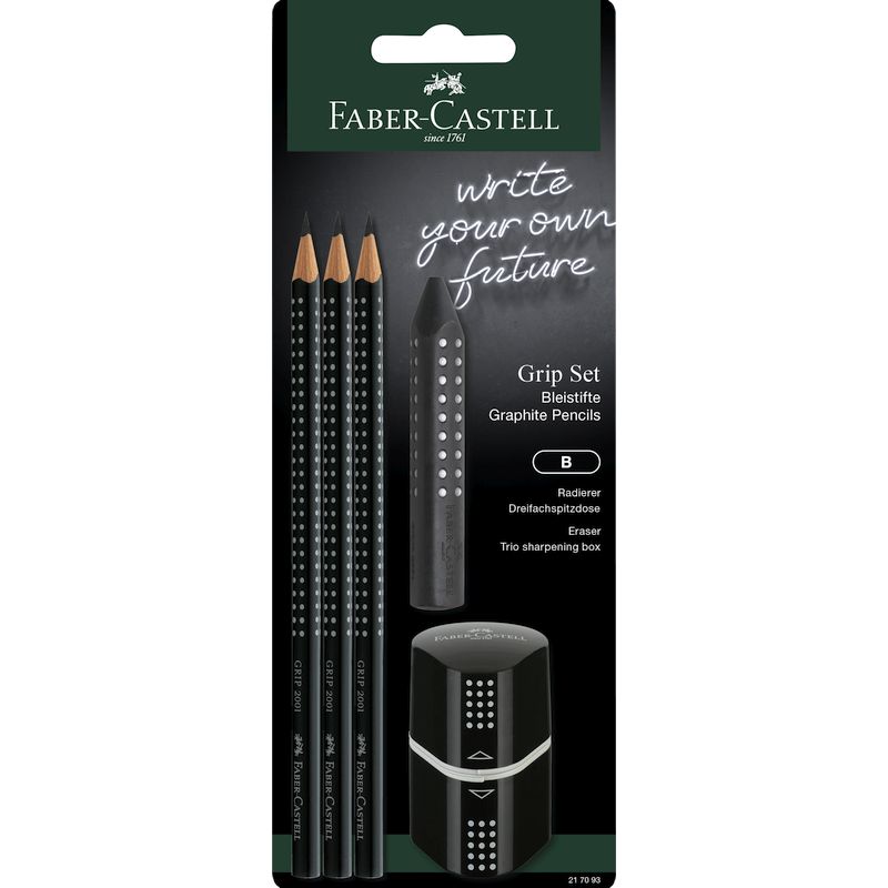 Faber-Castell grafitceruza szett 3db GRIP ceruza +radír +hegyező fekete blister