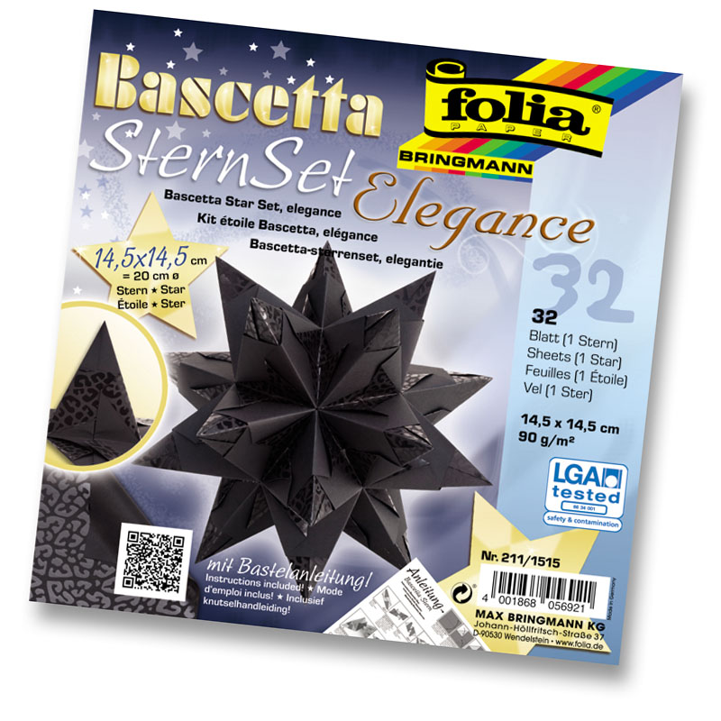 Folia csillag készítő papír 14,5x14,5cm 32 ív fekete