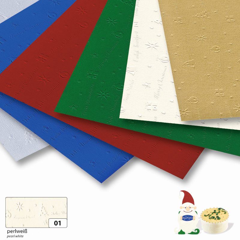 Folia színes karton 50x70cm 220gr karácsony dombornyomott  5ív/csomag - gyöngyfehér